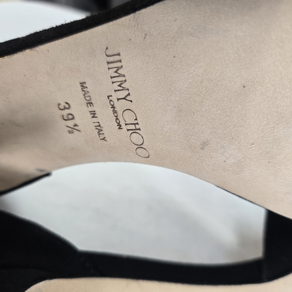 Jimmy Choo Women's 39.5 Black Suede Crystal Embellished Sandal Heels Pump New - Picture 9 of 11